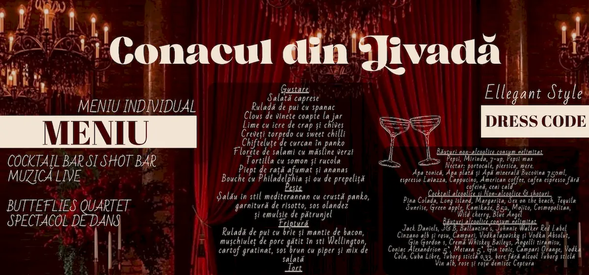 Meniu adulți — Revelion 2027 la Conacul din Livadă